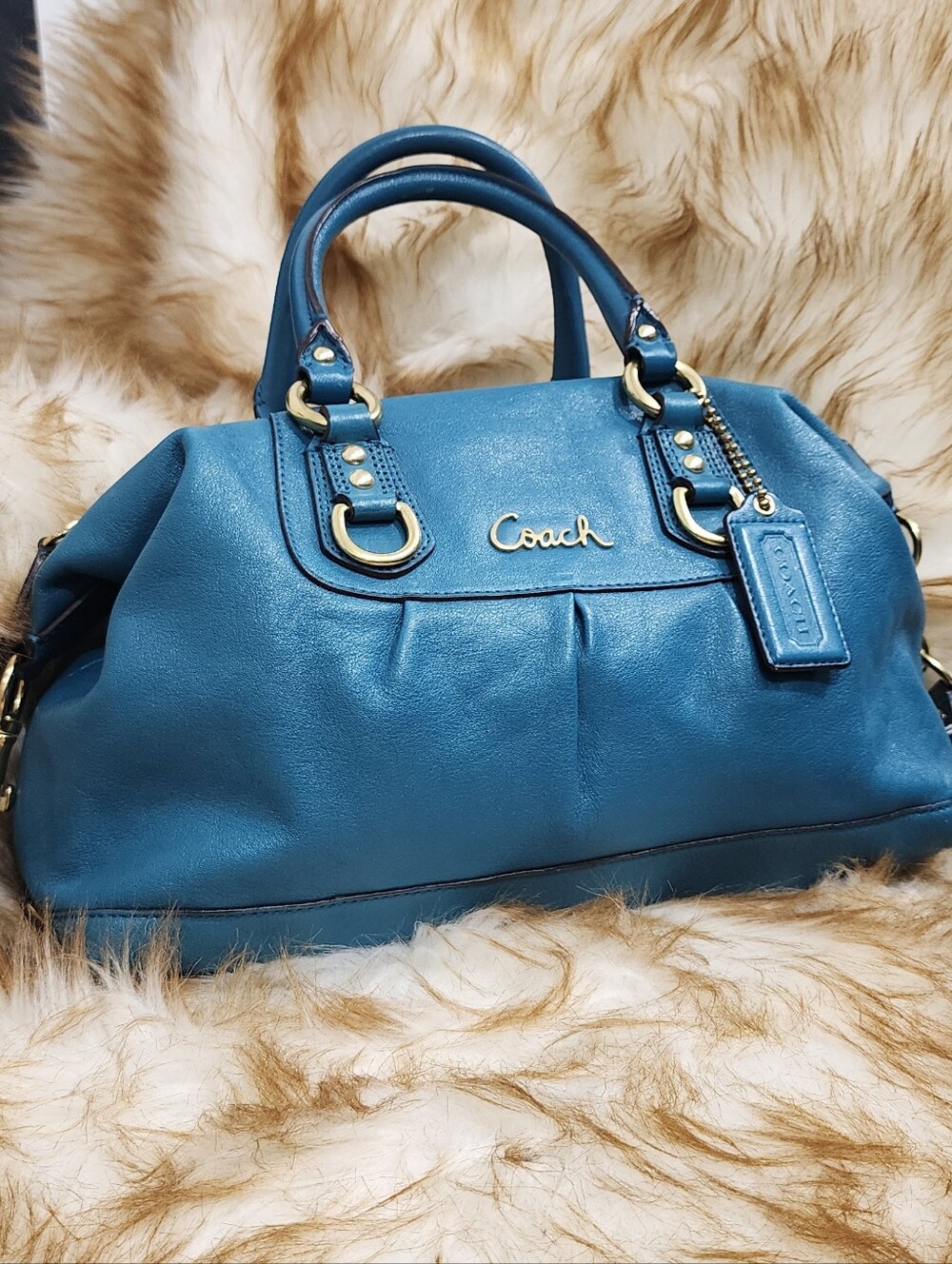 Coach Blue Leather Satchel with Gold Hardware
